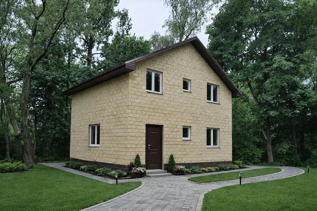 Проект дома из теплоблоков — Компактный дом с террасой, ~155 м²